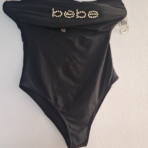 Bebe Black Bathing Suit with Rhinestone Logo